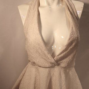 Champagne Cream Textured Peplum Halter Top Size S